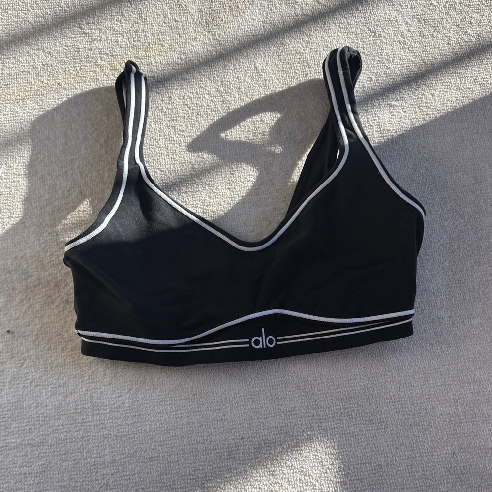 Alo Black Sports Bra with White Trim